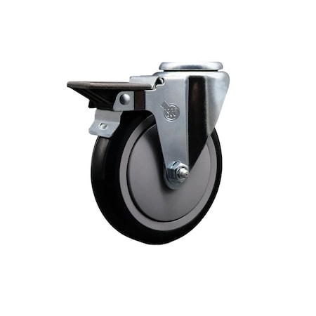 Service Caster 5'' Black Poly Wheel Swivel Bolt Hole Caster with Posi Lock Brake SCC-BH20S514-PPUB-BLK-PLB
